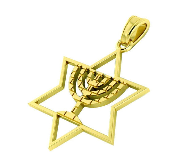Gold Menorah Star Necklace Pendant 