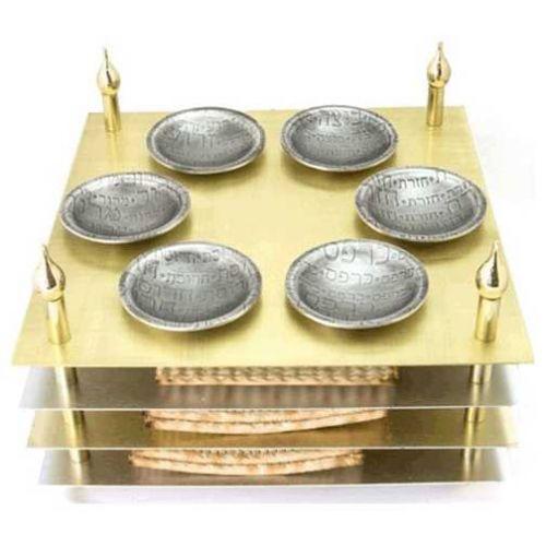 Gold Metal Art Tiered Square Seder Plate Seder Plates 