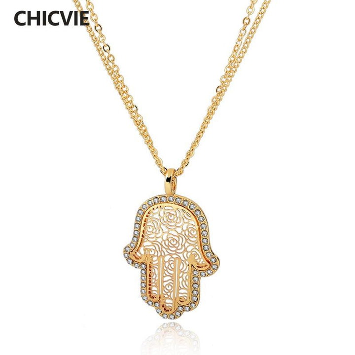 Gold Plated Crystal Hamsa Necklace For Women jewelry 