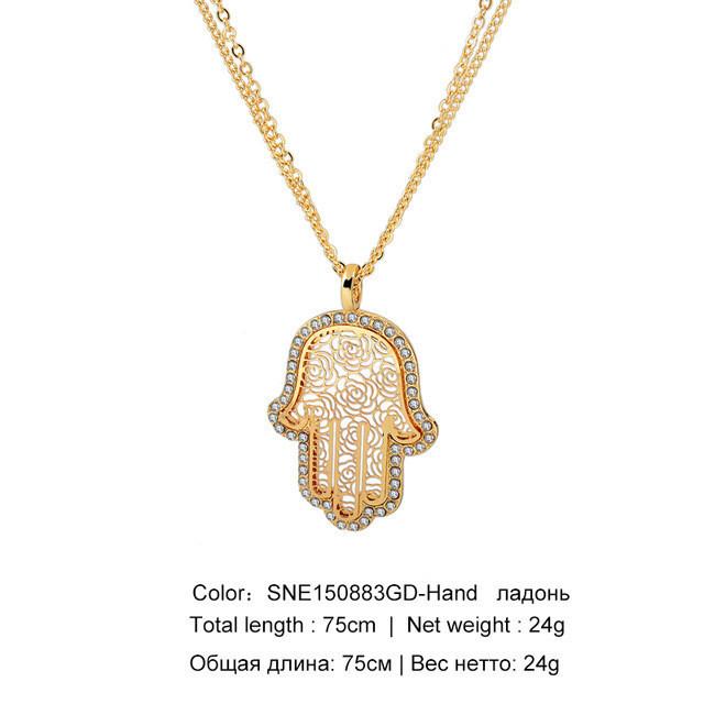 Gold Plated Crystal Hamsa Necklace For Women jewelry Hand 