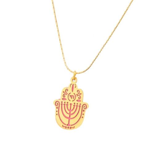 Gold Plated Jewish Symbol Necklaces Small Pink 