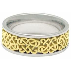 Gold Ring Band - Weaved Inverted Hearts Yellow / White Gold 