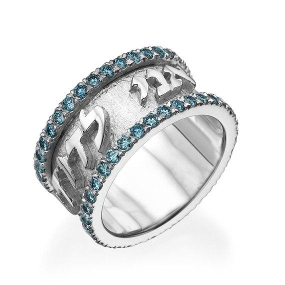 Gold Sapphire Stone Hebrew Wedding Ring Jewelry 