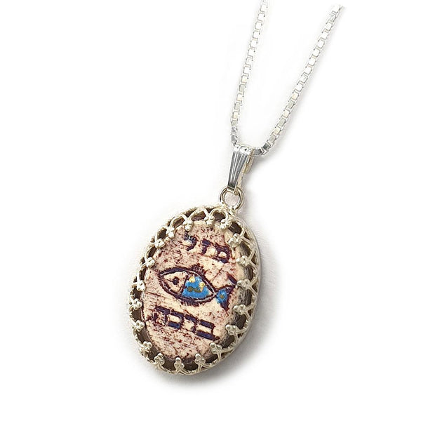 Good Luck and blessing Handmade Ceramic Pendant And Silver Necklace 