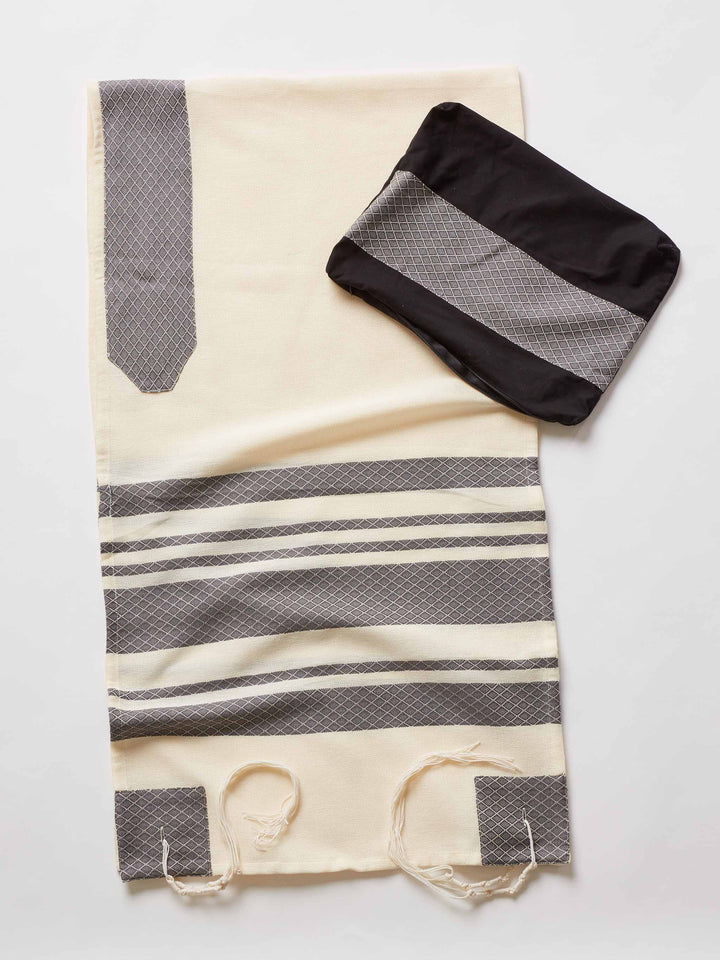 Gray Stripes Traditional Woven Tallit by Sara Resnik Tallit 