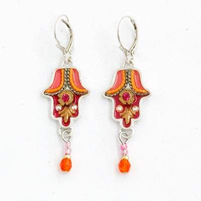Hamsa Earrings Handcrafted in Color Tones Orange 