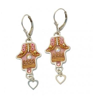 Hamsa Earrings Handcrafted in Color Tones Pink 