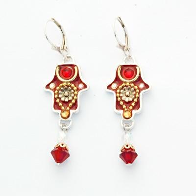 Hamsa Earrings Handcrafted in Color Tones Red 