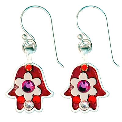 Hamsa Earrings in 9 Color Options- Small Red 