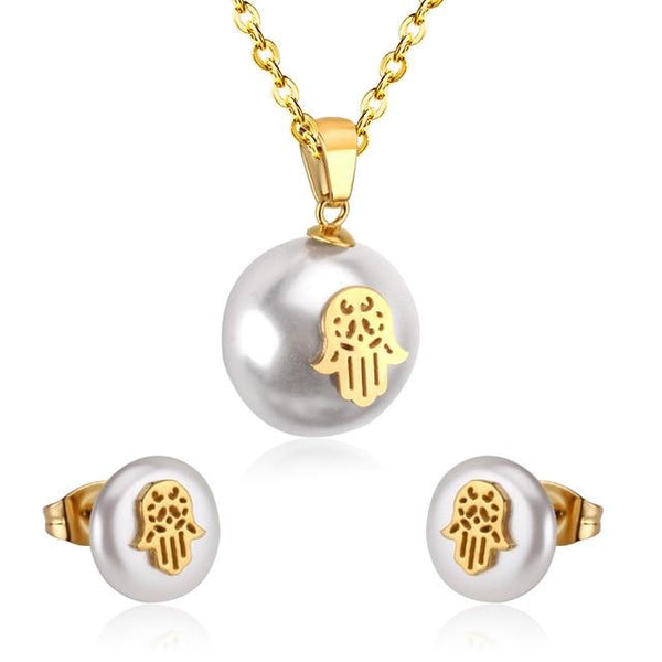 Hamsa Freshwater Pearl Women Jewelry sets jewelry Gold 