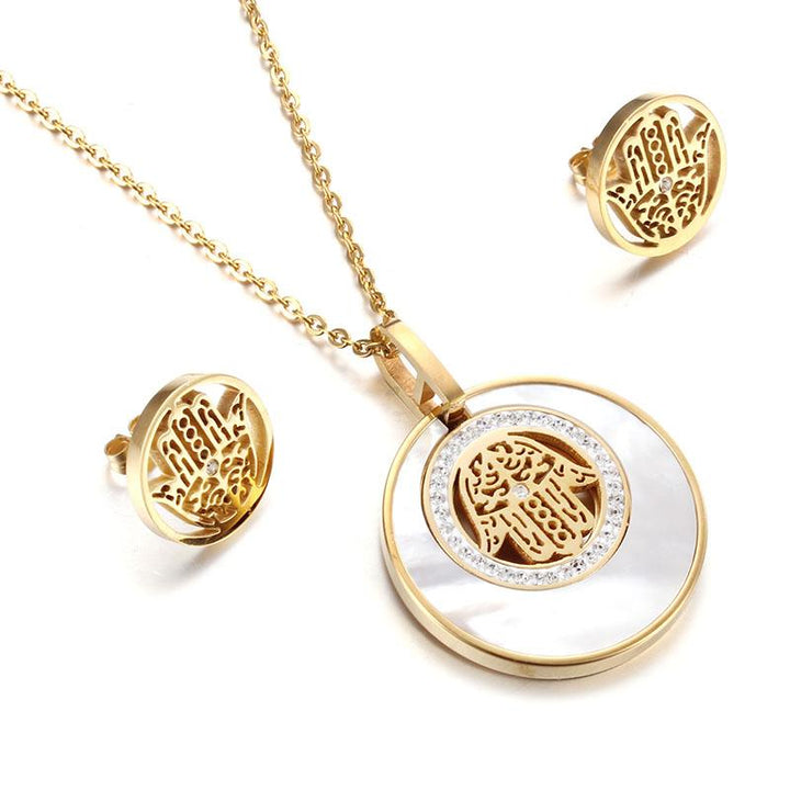 Hamsa Hand Pendant Necklace & Earrings Jewelry Set jewelry 
