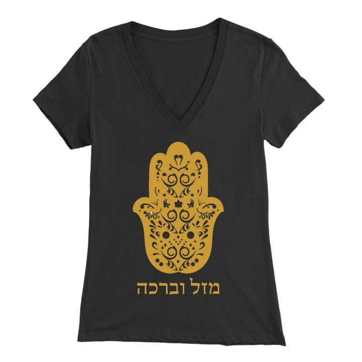 Hamsa Mazel Women's Apparel Tops T-shirt Bella Womens V-Neck Black S