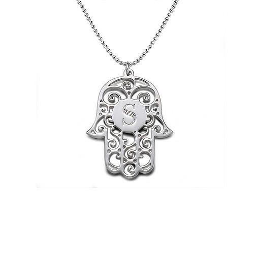 Hamsa Necklace - Silver Initial 22 inches chain (56cm) 