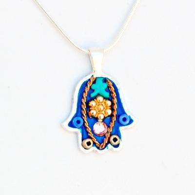 Hamsa Necklace - Unique Bat Mitzvah Gifts Blue / Gold Necklace 