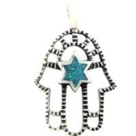 Hamsa Opal Star Of David Pendant 18 inches Chain (45 cm) 
