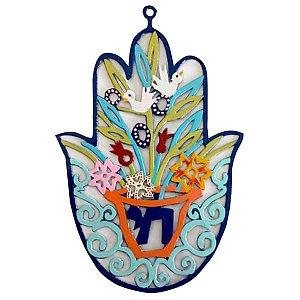 Hand Decorated Hamsa by Glushka Israel - Chai 