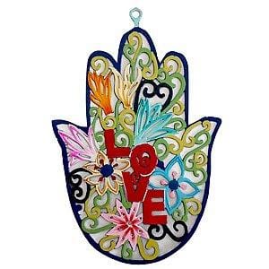 Hand Decorated Hamsa by Glushka Israel - Love 