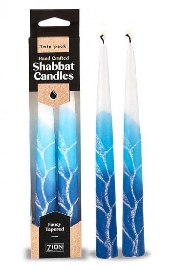 Handmade Shabbat Candles - Blue Elegance 