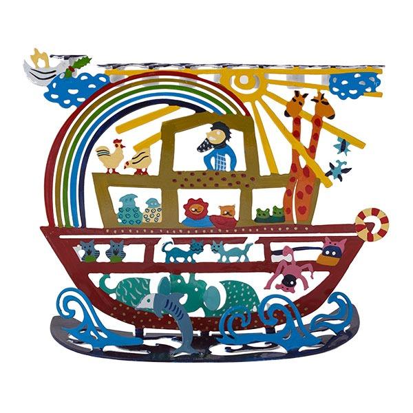 Hanukkah Menorah - Laser Cut-Hand Painted - Noah's Ark 