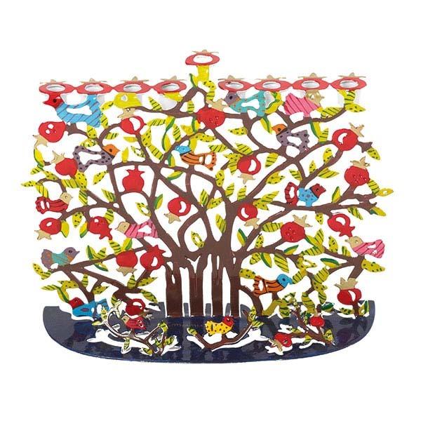 Hanukkah Menorah - Laser Cut-Hand Painted - Pomegranates 