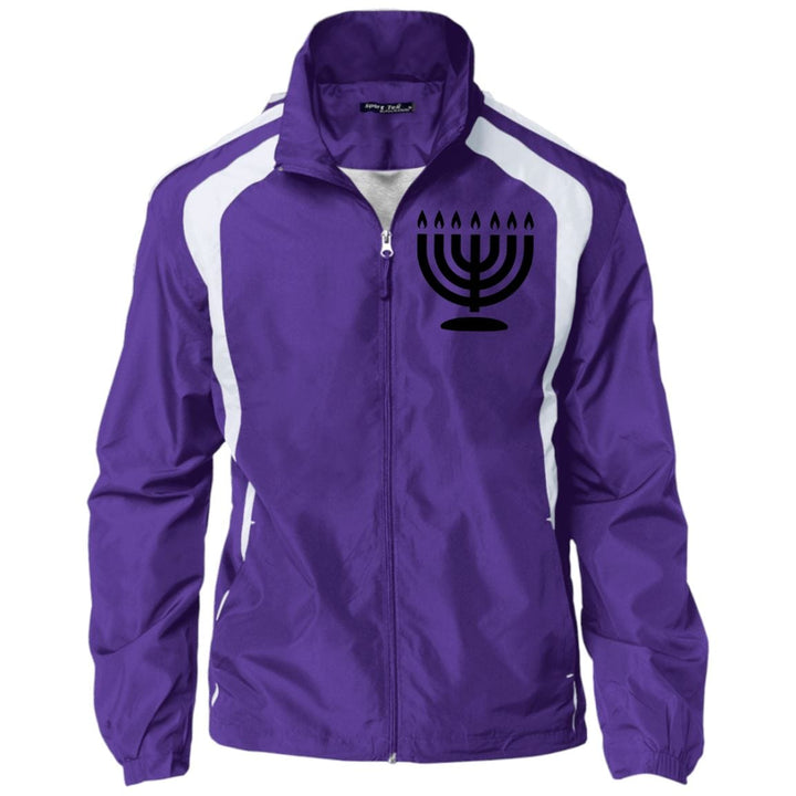 Hanukkah Menorah Sport-Tek Jersey-Lined Jacket Jackets Purple/White X-Small 