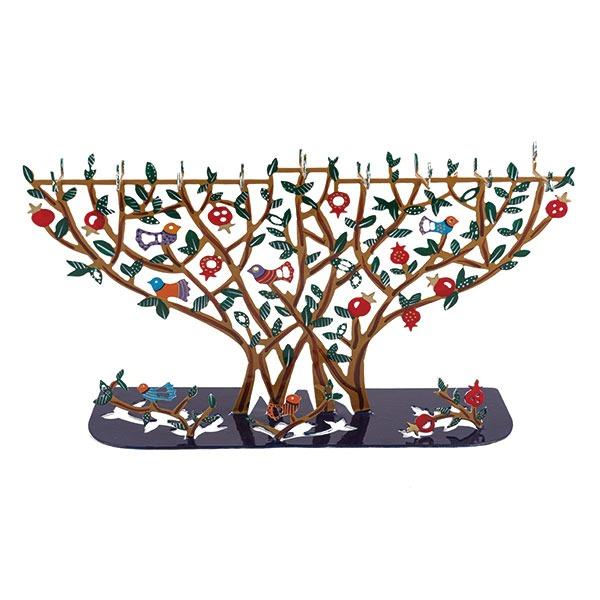 Hanukkah Menorah T-lights - Laser Cut + Hand Painted - Pomegranate Tree 