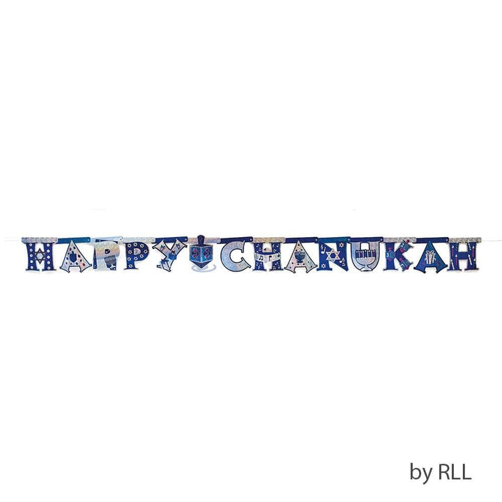 "happy Chanukah" Banner, 7 1/2' Blue/silver Prismatic, Header Chanuka 