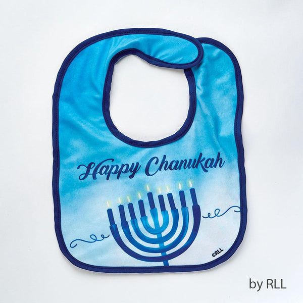 "happy Chanukah" Bib, Polyester, Sapphire, 8" X 11", Carded Chanuka 