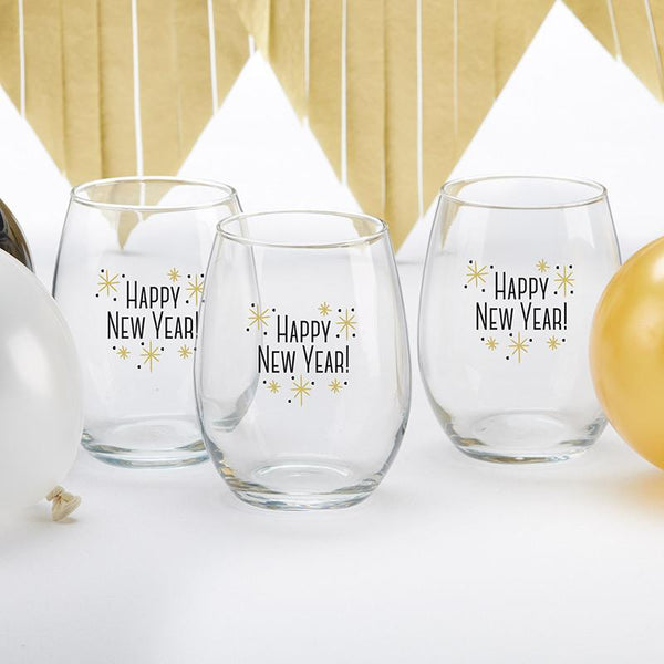 Happy New Year! 15 oz. Stemless Wine Glass (Set of 4) Happy New Year! 15 oz. Stemless Wine Glass (Set of 4) 