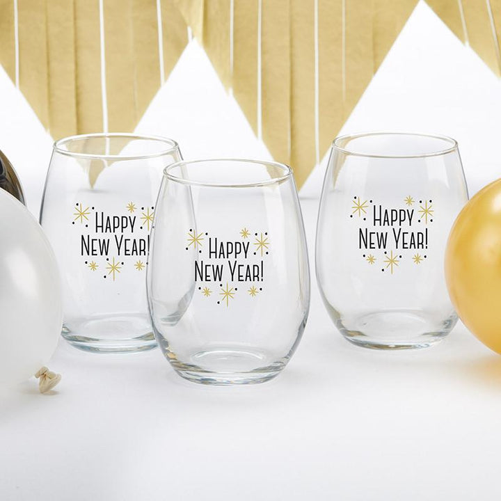 Happy New Year! 15 oz. Stemless Wine Glass (Set of 4) Happy New Year! 15 oz. Stemless Wine Glass (Set of 4) 