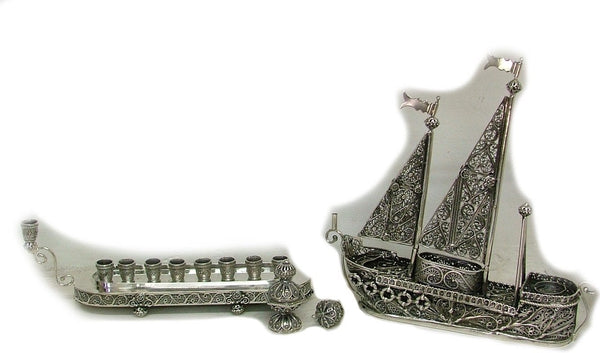 Havdalah & Hanukkiah Menorah Boat in One - Sterling Silver 