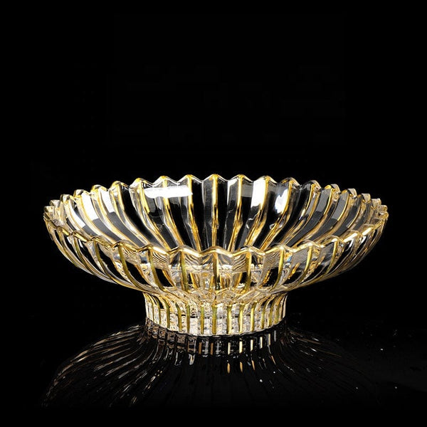 Crystal Bowl with Striped  Gold Design 12"