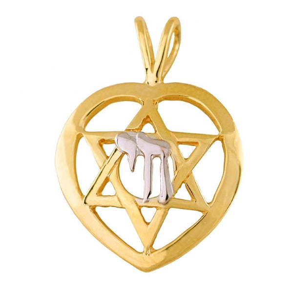 Heart Pendant With Star Of David And White Gold Chai 16 inches Chain (40 cm) 