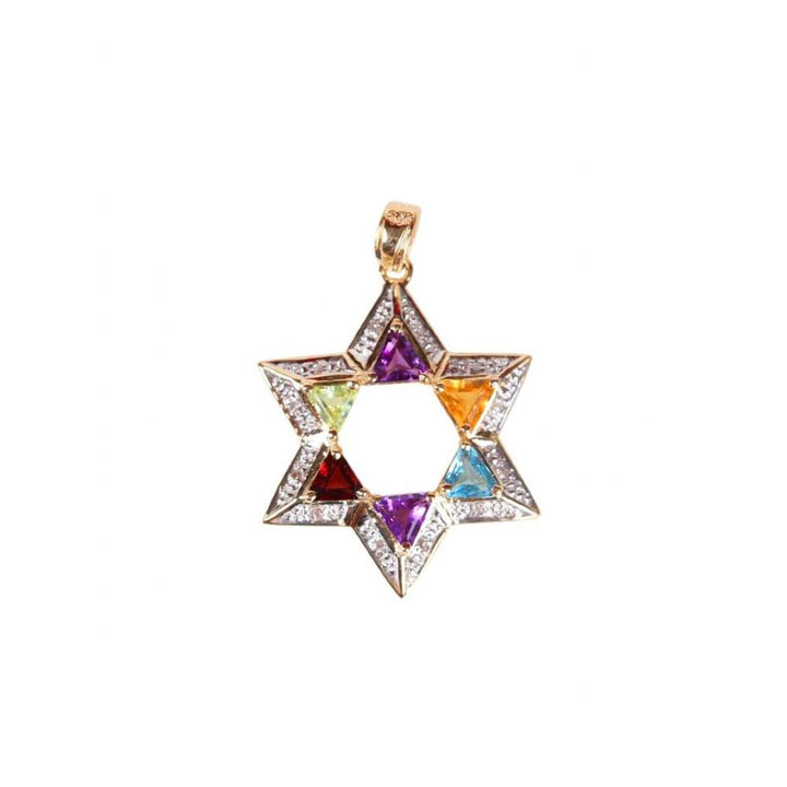 Heavy Star Of David With Color Stones 16 inches Chain (40 cm) 