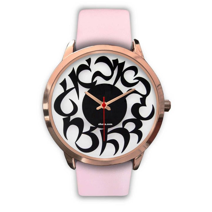 Hebrew Elegant Wristwatch Gold Rose Gold Watch Mens 40mm Pink Leather 