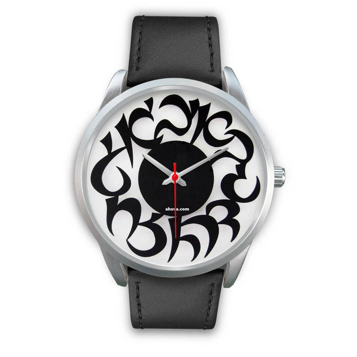 Hebrew Elegant Wristwatch Silver Silver Watch Mens 40mm Black Leather 