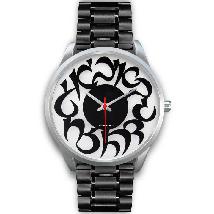 Hebrew Elegant Wristwatch Silver Silver Watch Mens 40mm Black Metal Link 