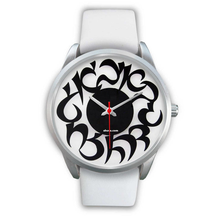Hebrew Elegant Wristwatch Silver Silver Watch Mens 40mm White Leather 