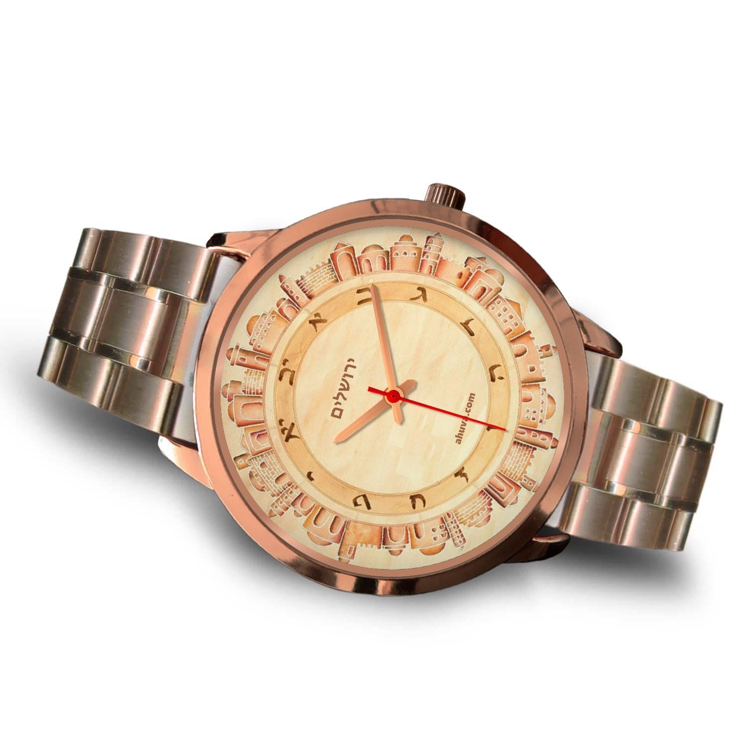 Hebrew Wristwatch Jerusalem Art - Rose Gold – ahuva.com