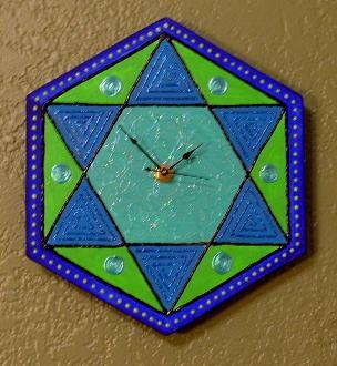 Hexagon Star Of David Wall Clock Blue, Aqua, Green 