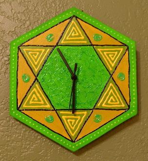 Hexagon Star Of David Wall Clock Green and Yellow 