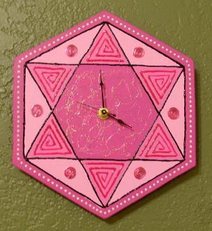 Hexagon Star Of David Wall Clock Pinks and Reds 