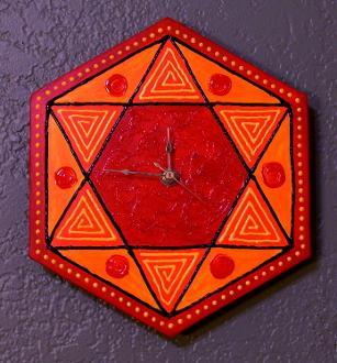 Hexagon Star Of David Wall Clock Shades of Red and Orange 