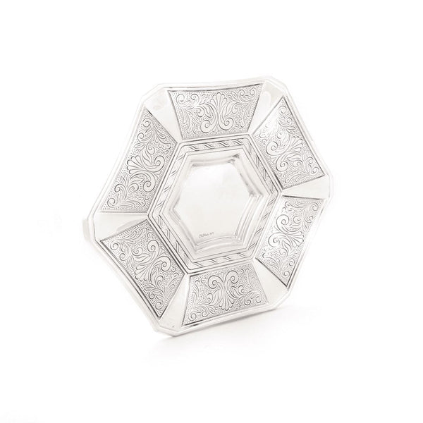 Hexagonal plate engraved M Kiddush Plates 