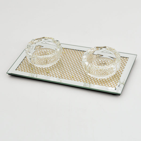 Crystal Candle Holder for 2 With Golden Design 3.5"x6.75"-0