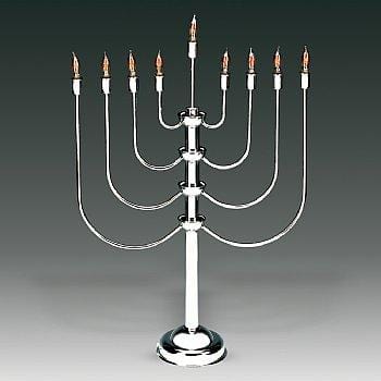 Highly Polished Chrome Plated 27quot;H Electric Menorah With Flickering Bulbs To Simulate Real Candles 
