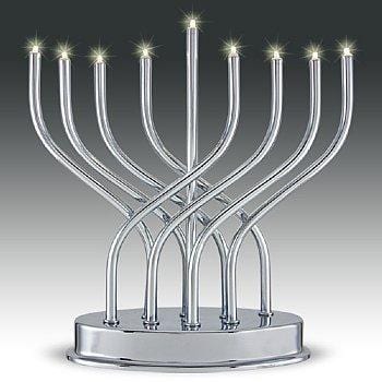 Highly Polished Chrome Plated Battery Operated LED Menorah 