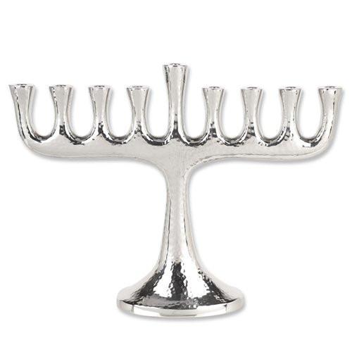 Highly Polished Nickel Plated Hammered Menorah Hanukkah 