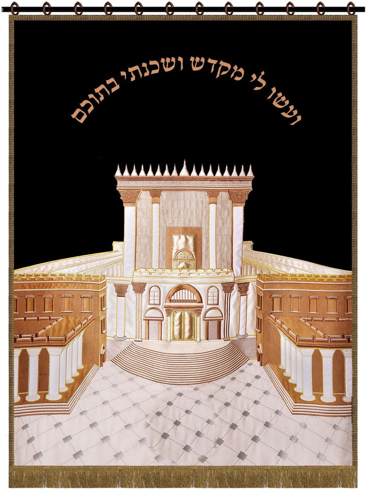 Holy Temple Beit Hamikdash In Parochet Ark Curtain Black