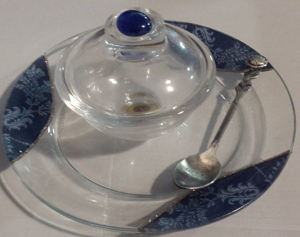 Honey Dish By Lily w/ saucer & spoon Blue 